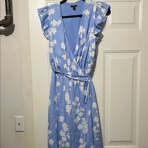 Ann Taylor Light Blue Floral Midi Dress